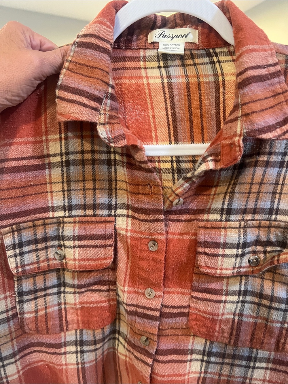 Passport Orange Plaid Button-Down Shirt size medium